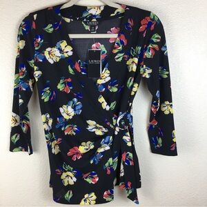 Lauren Ralph Lauren Women's Black Floral Stretch Jersey Top Size S